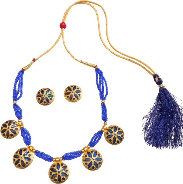 Assamese_Traditional_Gold_Plated_Blue_Colour_Golpata_Necklace_Set_For_Women_&_Girls